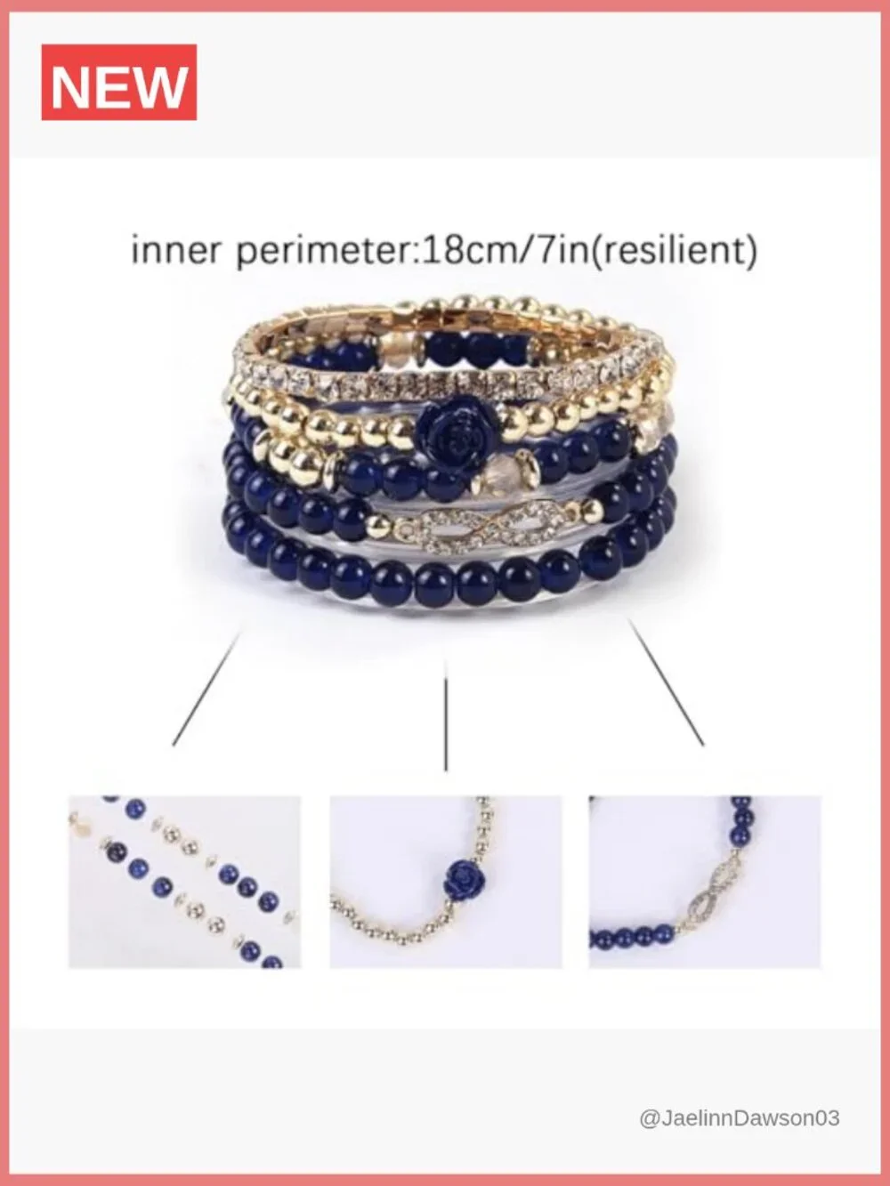 Rose Flower Charms Multilayer Stretch Rhinestone Beaded Bracelet Set Wristlet